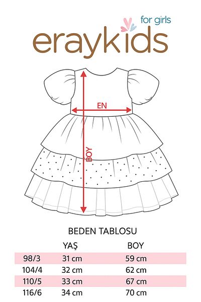Eray Kids Rochie de seară pentru fetiță Rochie cu volane Balon cu mâneci adunate Tulle 3-6 ani