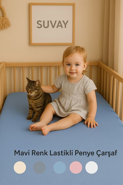 SUVAY Blue Baby Fitted Sheet 100% Cotton Combed Park Bed |   60X120 |   70X110 |   70X120 |   70X130 |   70X140