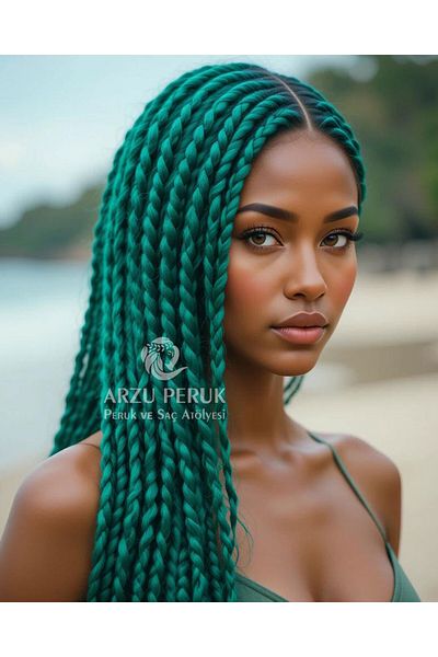 arzuperuk peruk ve saç atölyesi Synthetic Hair for African Braids and Rasta - Dark Green - 165 Gr – 1St Grade Korean Kanekalon – 105 cm