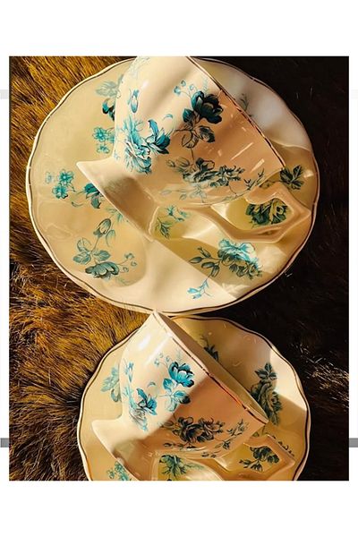 Generic Qahwa Coffee Cup With Saucer Decorated With Elegant Flowers Made Of Ceramic