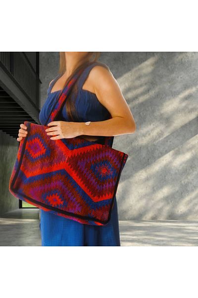 Su Koleksiyon Kerpe Rug Bag / Red & Navy Blue