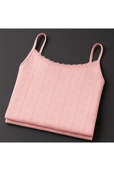 QKK Women's 100% Cotton Jacquard Soft Fabric Powder Rope Strap 2-Piece Undershirt Qi̇3K13Lk4E