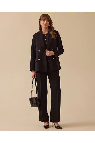SEÇİL Women's Gold Button Detailed Double Breasted Blazer Jacket - Black