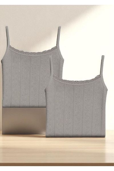 QKK Women's 100% Cotton Jacquard Soft Fabric Thread Strap 2-Piece Gray Athlete Qi̇3K13Lk4E