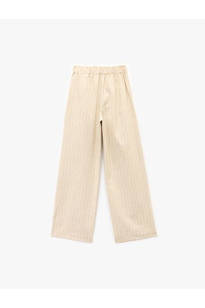 Koton Pleated Plain Wide Leg Linen Trousers with Pockets
