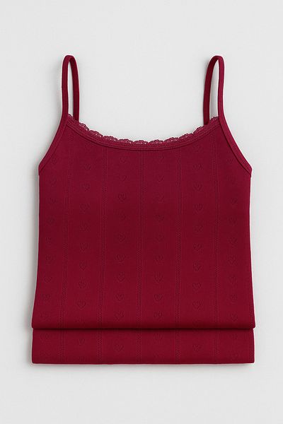 QKK Women's 100% Cotton Jacquard Soft Fabric Rope Strap Cherry 2-Piece Undershirt Qi̇3K13Lk4E