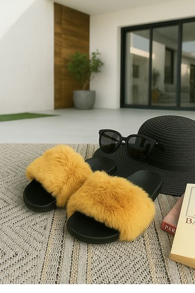Behtah Kundura Furry Women's Slippers Anatomical Sole Outdoor Indoor Dowry Guest Slippers