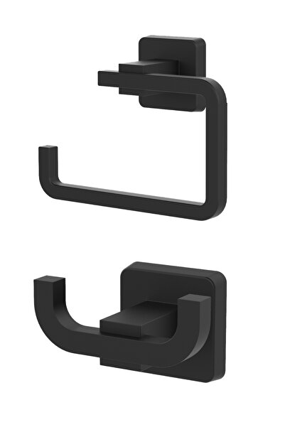 Ahlez حامل ورق مربع أسود غير لامع بدون غطاء + شماعة ملابس مزدوجة طقم حمام مزدوج