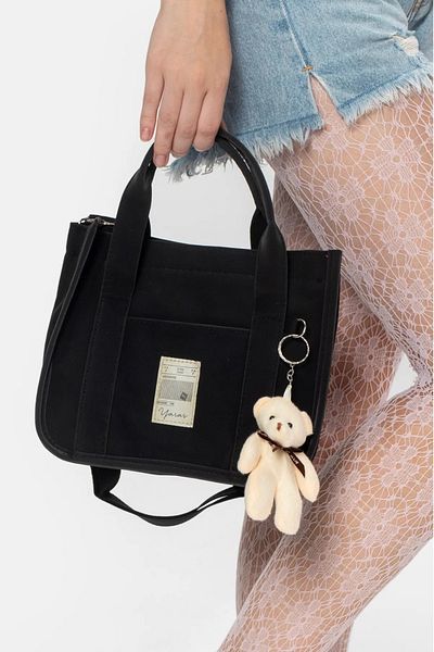 Luxe Bag Portofel de damă cu curele încrucișate sau geantă de mână și umăr impermeabilă cu fermoar cu detaliu de ursuleț