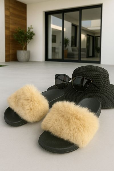 Behtah Kundura Furry Women's Slippers Anatomical Sole Outdoor Indoor Dowry Guest Slippers
