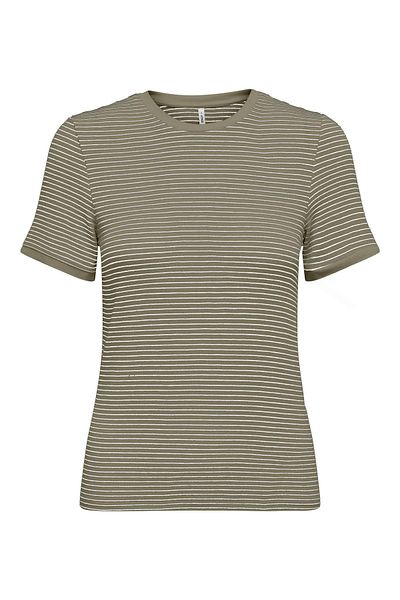 ONLY Tricou de damă din bumbac pieptănat cu dungi, cu mâneci și guler bandajat