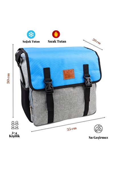 PERLOTUS Cold and Warm Insulated Thermal Thermos Food and Beverage Bag with Ice Battery Gift Gray