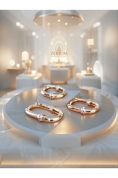 ZERİUM Sparkling Lines Elegant Oval Earrings Set