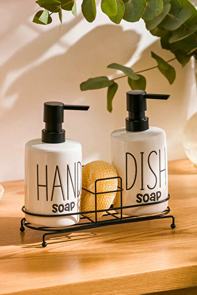 Woodcept. مجموعة من 2 موزع صابون سائل للمطبخ والحمام مع حامل معدني وإسفنجة، مجموعة فينومين 500 مل