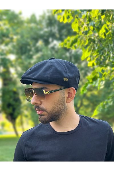ZERAMİNE Black Linen Cap Peaky Blinders British Style Cap Hat Elastic Summer