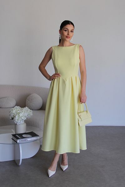 Julidress Yellow Backless Pleated Midi Length Pencil Invitation Dress