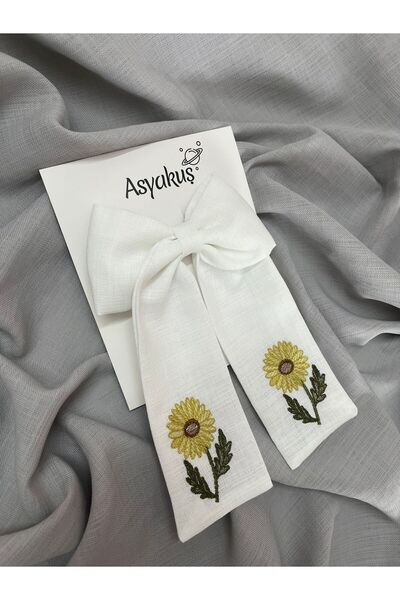 asyakuş مشبك أوتوماتيكي بفيونكة مطرزة على شكل عباد الشمس