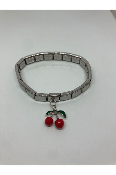 MeSin Store Steel Italian Bracelet and One Dangle Cherry Charm