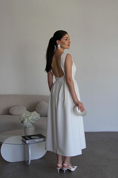 Julidress Λευκό φόρεμα με πλισέ μίντι μήκους με μολύβι