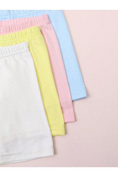 Genel Markalar Penye Beyaz-mavi-sarı-pembe 4'lü Paket Unisex Çocuk Kısa Tayt