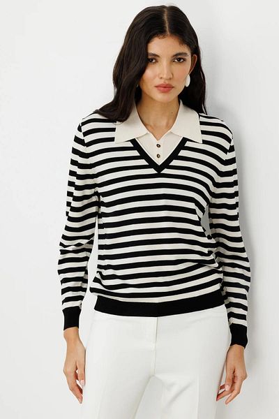 Onteks 59306 Onteks Inner Shirt Detailed Striped Sweater