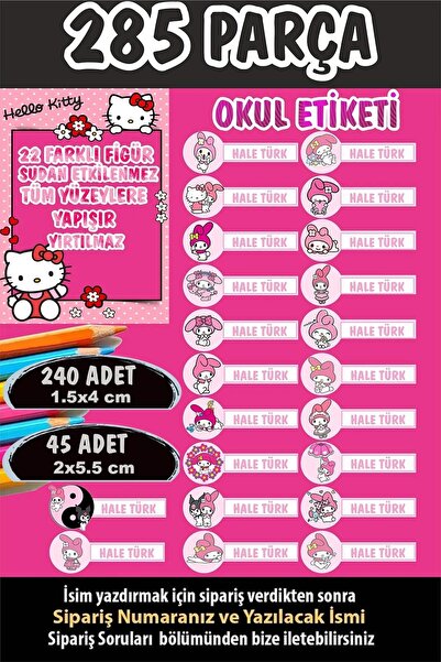 Kt Grup Okul Etiketi Kalem Defter Etiketi Sanrio My Melody Özel Isimli Etiket...