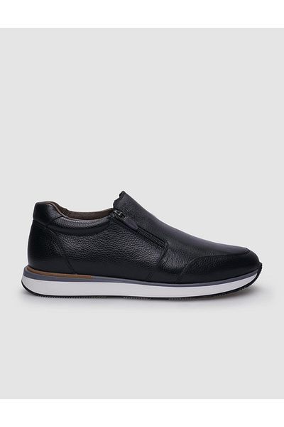 Cabani Black Genuine Leather Men's Sneakers - 100% Zippered