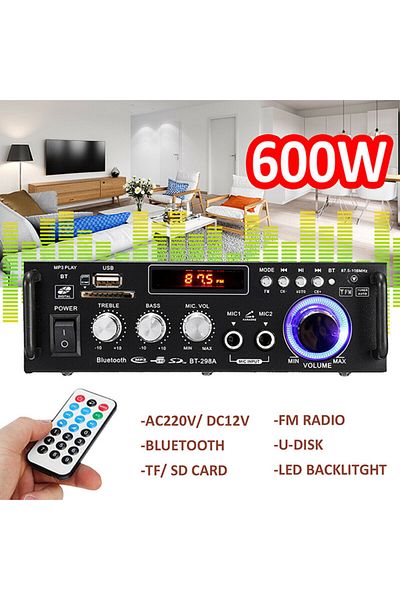 Generic 600W LCD Amplifier HIFI Audio Stereo Bluetooth FM 2CH AMP Car Home USB SD MP3 Player