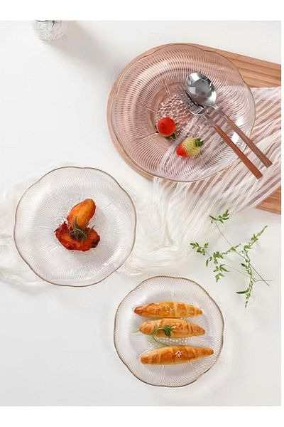 Generic 3-piece Glass Cake Plate Set - Gilded Luxury Cake Set
