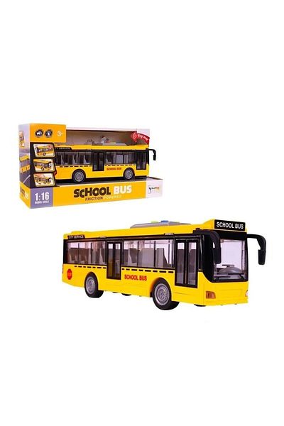 Brother Toys School Bus Toy School Bus with Sound and Light That Can Open the Front and Middle Door 28 cm