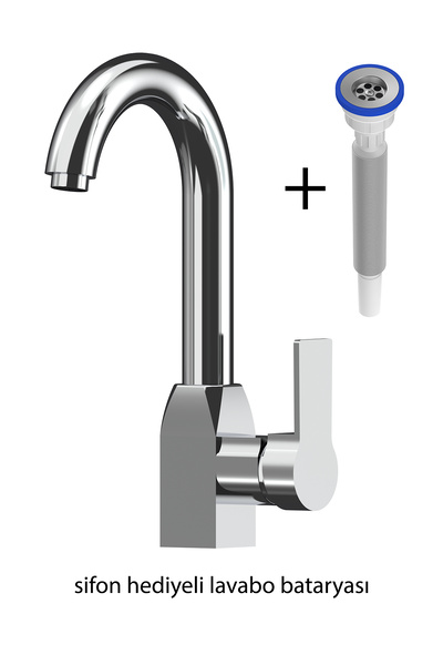 ROOMART Bt106 Kromlu Kısa Kuğu Lavabo Bataryası, Sifon Hediyeli