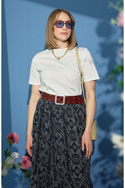 Fatma Atasoy Fusta din șifon cu șnur bleumarin