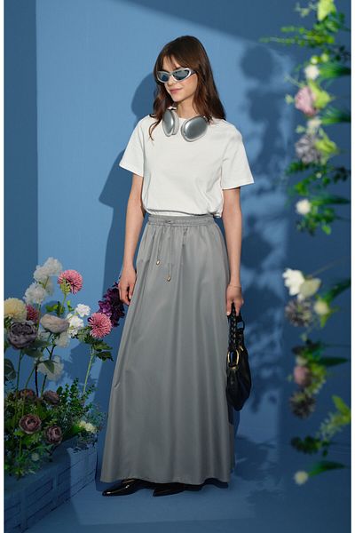Fatma Atasoy Gray Skirt with Shirred Elastic