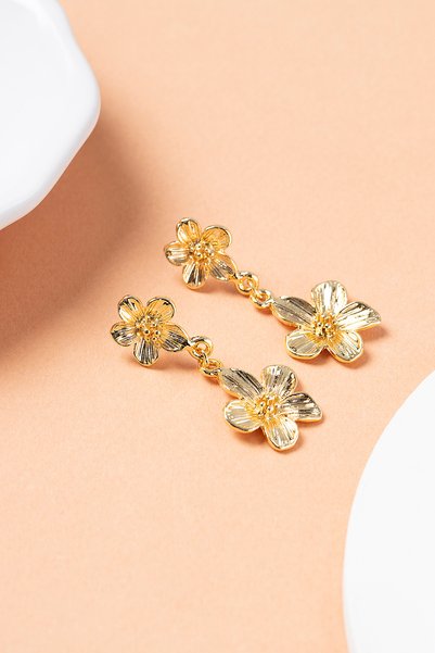 Elika Silver Modern Dangle Spring Flower Earrings / Gold Lotus Earrings