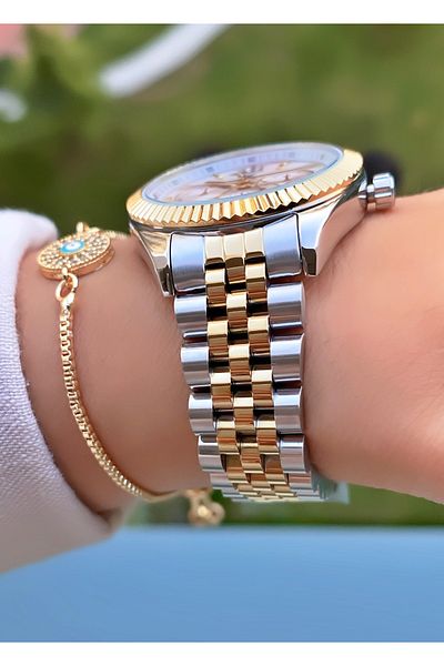 Daniel Klein Yellow Silver Colored Women's Wristwatch and Bracelet Gift