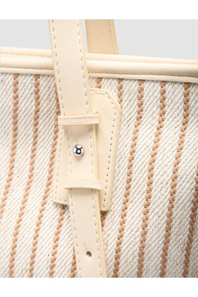 Cabani Striped Linen Beige - Black Women's Bag
