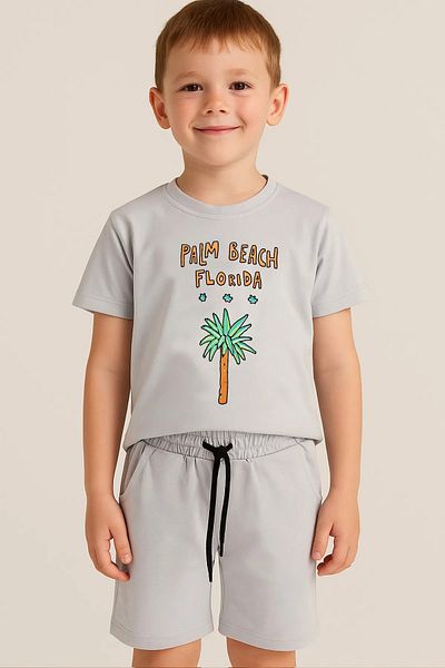 e-çocuk Boy's Palm Beach Printed Shorts Combed Cotton Suit