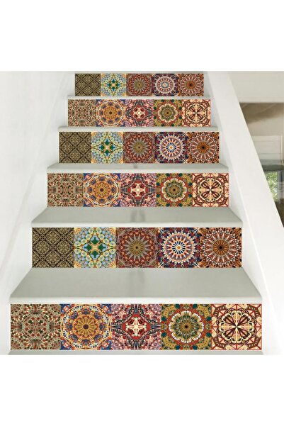Generic 6 Pieces 18*100cm Colorful Mandala Stair Step Sticker,self-adhesive And Removable