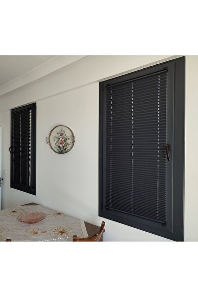 ERİKMANN Cam Balkon Perdesi Yapıştırmalı Plise Perde 102 Gr/m2 Antrasit Profi...