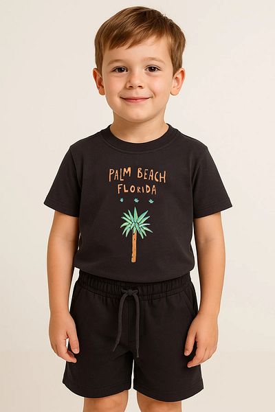 e-çocuk Boy's Palm Beach Printed Shorts Combed Cotton Suit