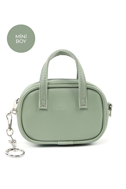 SHAKA Mint Green Shk210 Faux Leather Single Compartment Zippered Handbag and Charm Bag Accessory