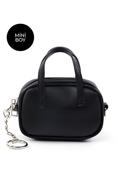 SHAKA Black Shk210 Faux Leather Single Compartment Zippered Handbag and Charm Bag Accessory