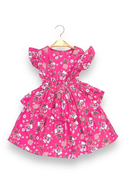 LİTTLE TORTOİSE Girl's Ethnic Patterned Striped Ruffle Dress