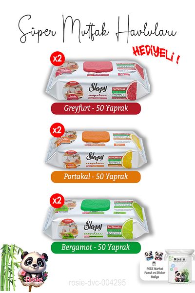Sleepy Orange, Grapefruit and Bergamot X2 Super Kitchen Towels 50 Pack (300 Sheets) and Rosie