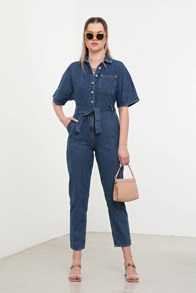 BANNY JEANS Salopetă de damă cu mânecă liliac, albastru închis