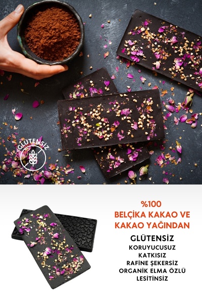 Mikro Herküller Güllü Artizan Vegan Glutensiz Rafine Şekersiz %70 Bitter Belç...