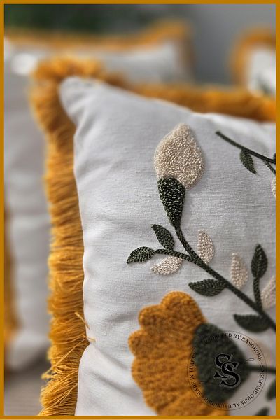SasoHome Beauty Flowers Punch Embroidery Patterned Linen Throw Pillow Cover