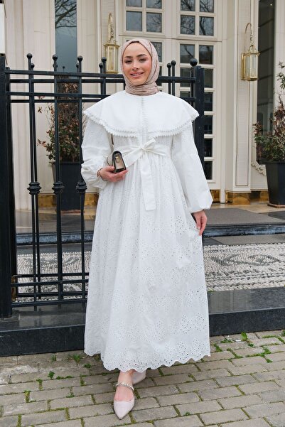 LOCCO Rochie de damă pentru bebeluși cu guler din dantelă albă