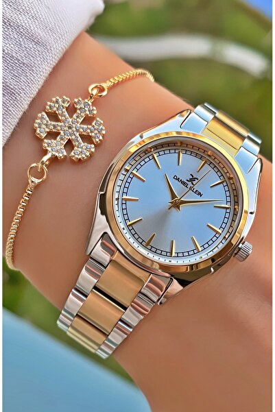 Daniel Klein Yellow Silver Colored Women's Wristwatch and Bracelet - Small Case