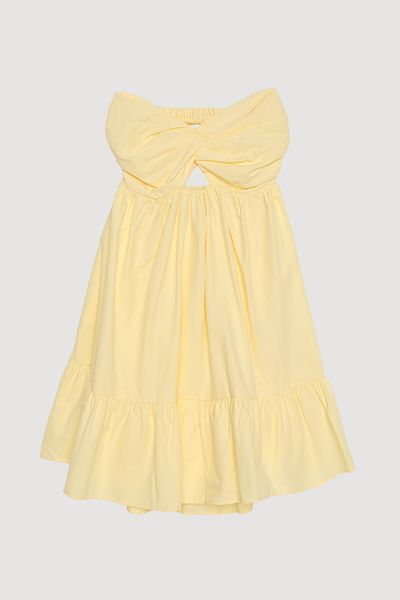 Quzu Front Knot Detailed Back Low-Cut Strapless Mini Dress Yellow